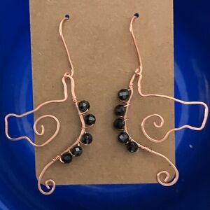 Elegant Horse Head Black Cubic Zirconia and Copper Wire Earrings